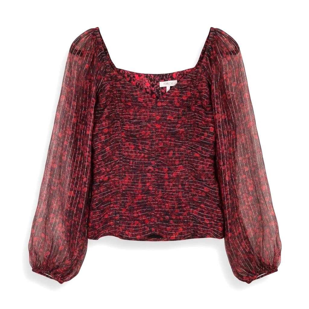 Nwt Parker Catherine Silk Blend Top Sheer Balloon Red S Milkmaid Fairy Victorian